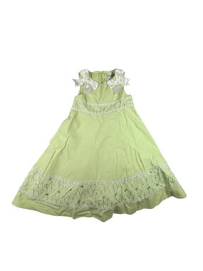 Rare Editions Girls Size 4 Easter Dress Green Floral Embroidered Bow Tie Back Sp